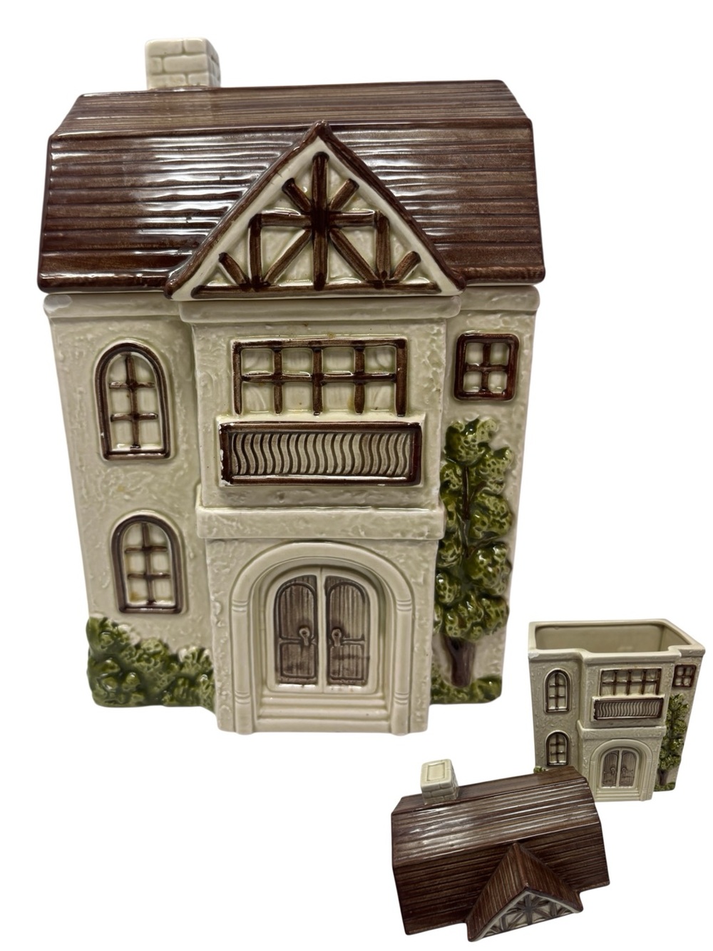 Vintage OTAGIRI 1980 Victorian House Ceramic Cookie Jar Canister with Lid Japan